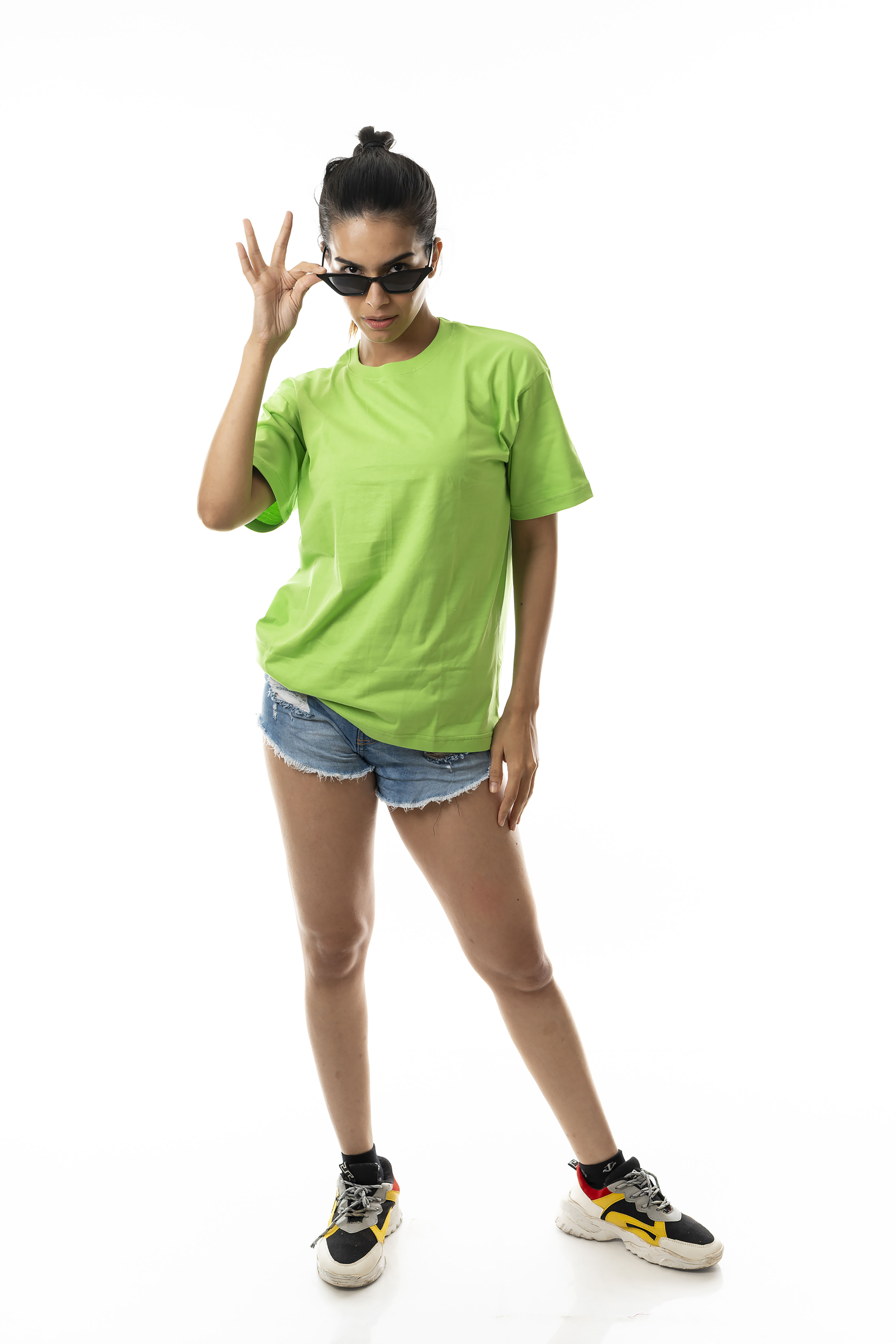Women's Solid Apple Green Dropped Shoulder/ Oversized T-shirt