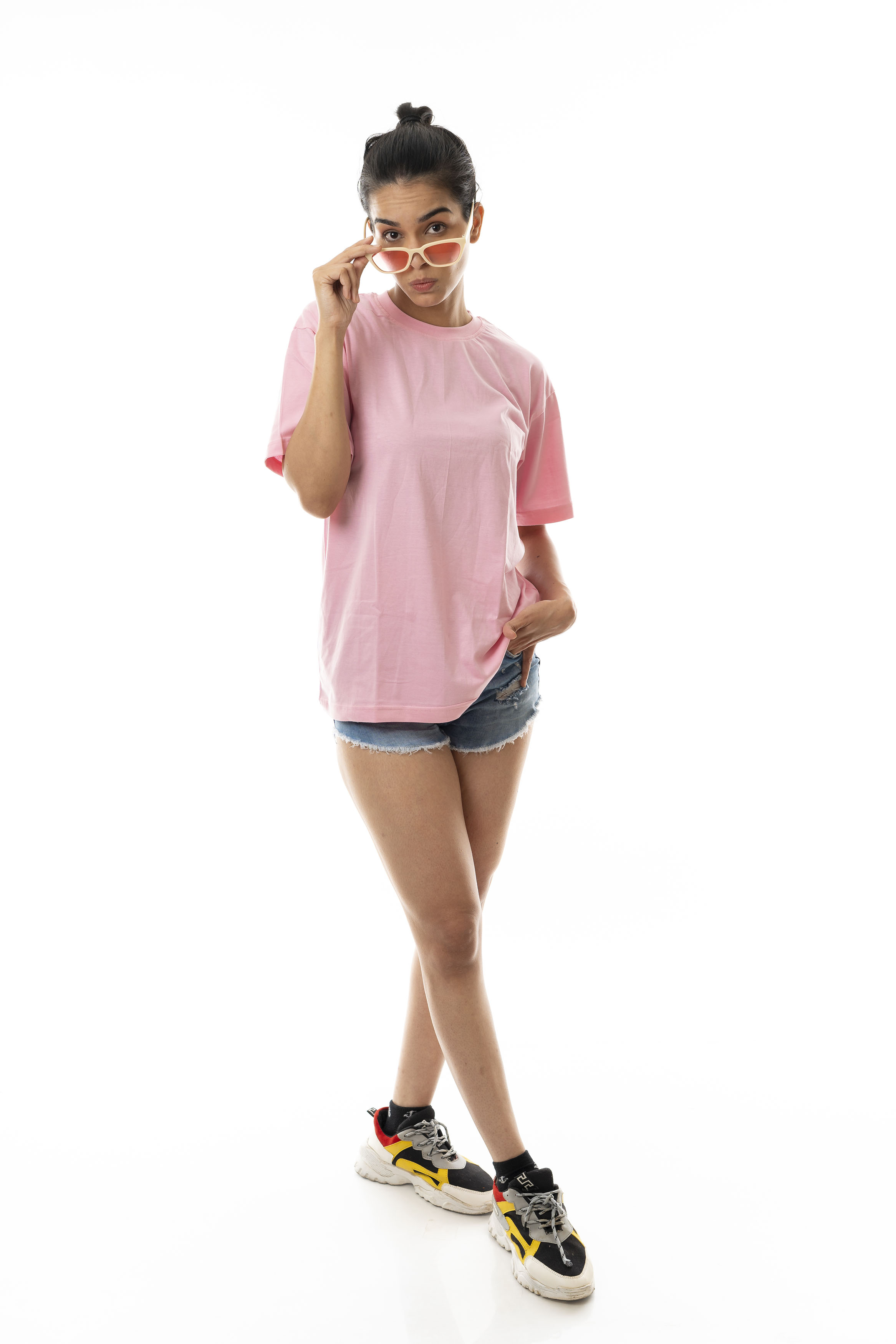Women's Solid Pink Dropped Shoulder/ Oversized T-shirt