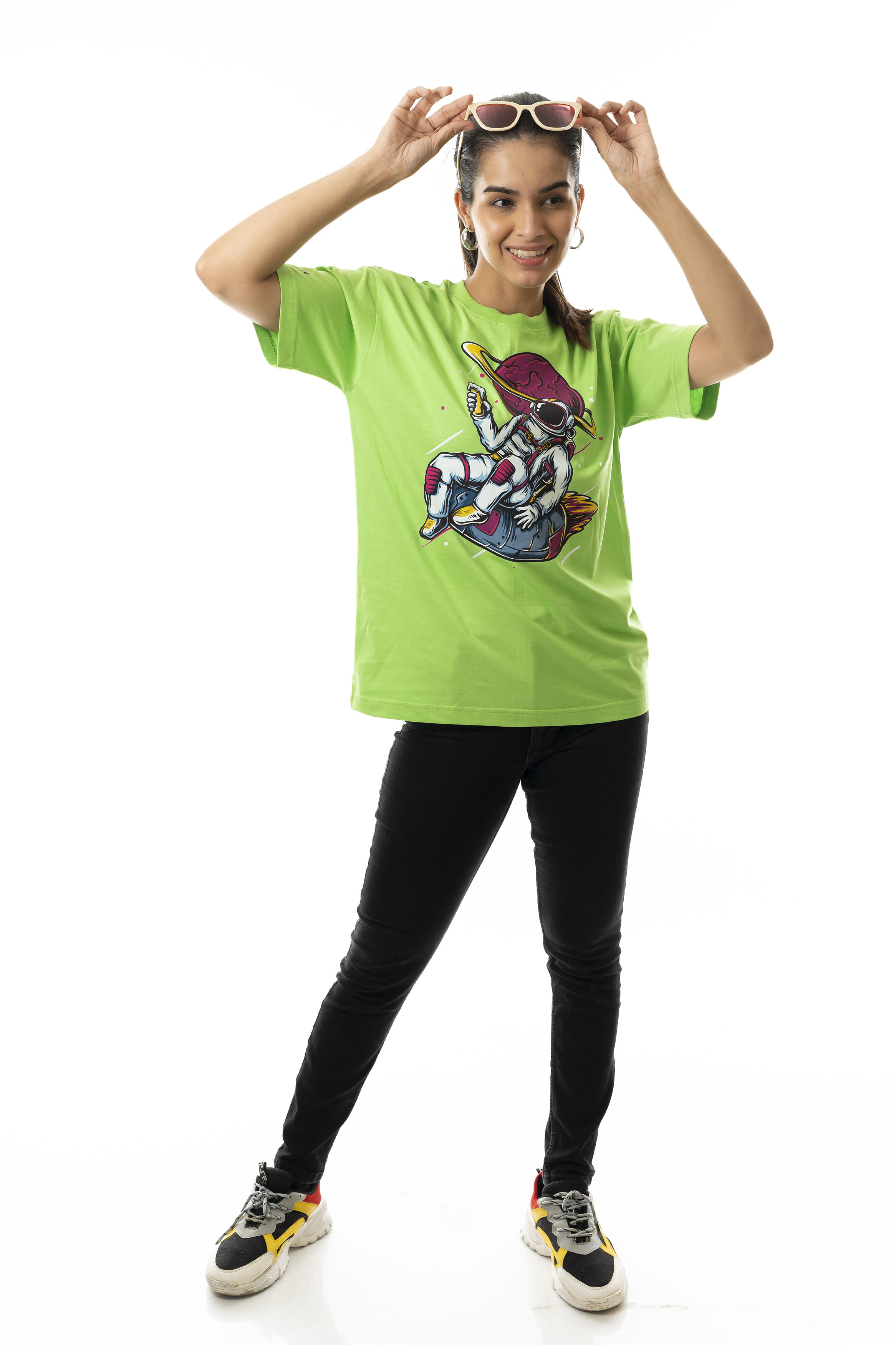 RESTING IN SPACE | Women's Printed Dropped Shoulder/ Oversized T-shirt